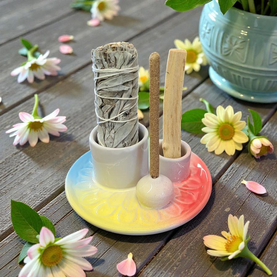 Colorful Ceramic Burner Style #20J – 5" Ceramic Burner for Smudge Sticks, Palo Santo & Incense