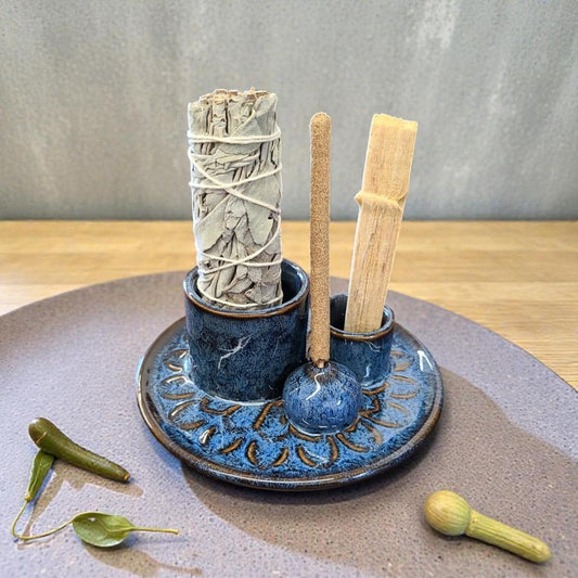 Ocean Ceramic Burner Design Style #20K – 5" Ceramic Burner for Smudge Sticks, Palo Santo & Incense