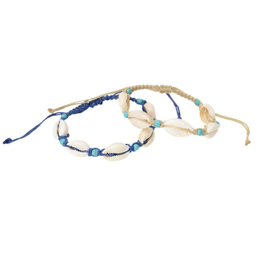5 Conch Shell with Turquoise Beads Pull String Adjustable Anklet