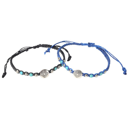 Assorted Turquoise Beads Silver Cents Adjustable Pull string Anklet