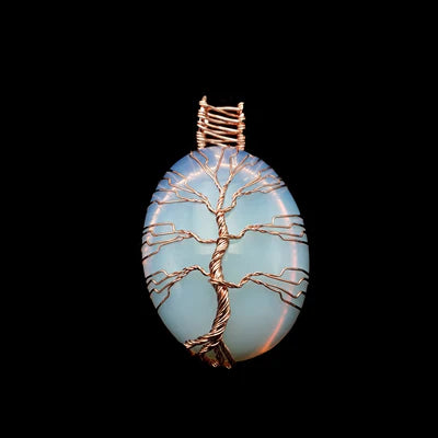 Opalite Oval Tree Pendant Copper Wire Wrap Pendant