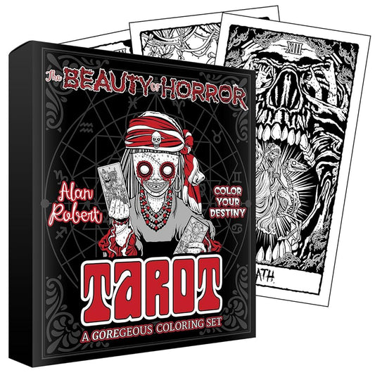 "The Beauty of Horror Tarot Deck by Alan Robert – a spooky, creative deck blending horror themes with tarot wisdom."
