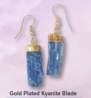 Blue Kyanite Blade Gold Plated Earrings Brazil