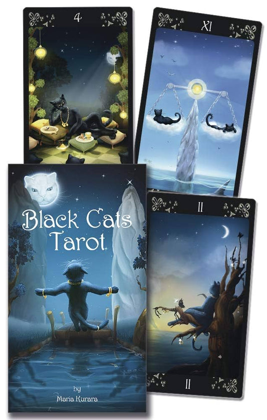 Black Cats Tarot by Maria Kurara – a playful yet mystical deck featuring black cat imagery and intuitive tarot guidance.
