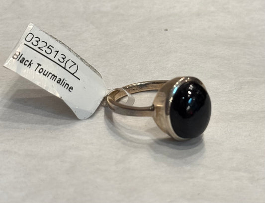 Black Tourmaline Sterling Silver Ring size 7 – powerful protective crystal jewelry known for grounding and shielding negative energy.
