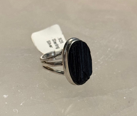 Black Tourmaline Sterling Silver Ring size 6 – powerful protective crystal jewelry known for grounding and shielding negative energy.
