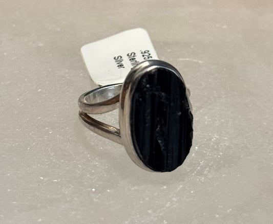 Black Tourmaline Sterling Silver Ring size 7 – powerful protective crystal jewelry known for grounding and shielding negative energy.
