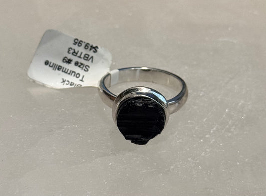Black Tourmaline Sterling Silver Ring size 9 – powerful protective crystal jewelry known for grounding and shielding negative energy.

