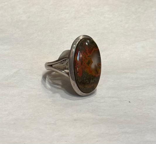 Bloodstone Sterling Silver Ring size 8 – deep green crystal jewelry known for healing, courage, and protection.
