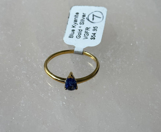 Blue Kyanite Gold Sterling Silver Ring Size 7 – striking blue kyanite with gold accents set in sterling silver, ideal for elegant jewelry.
