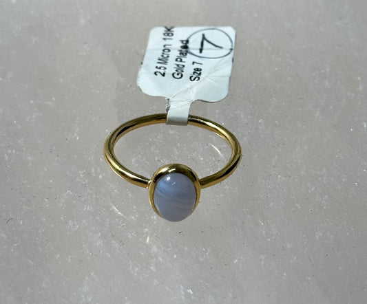 Blue Lace Agate 2.5 Micron 18K Gold Plated Sterling Silver Crystal Ring Size 7 – elegant blue lace agate set in 18K gold plated sterling silver for a luxurious look.
