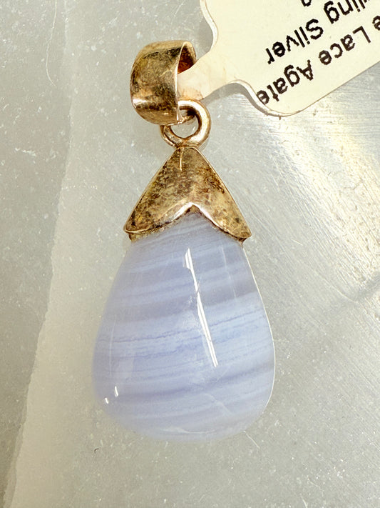 Blue Lace Agate Sterling Silver Pendant – calming crystal jewelry for peace, clarity, and gentle communication.
