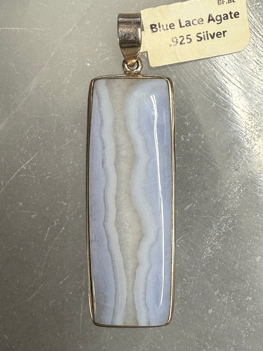 Blue Lace Agate Sterling Silver Pendant – delicate blue crystal jewelry known for calming energy and clear communication.