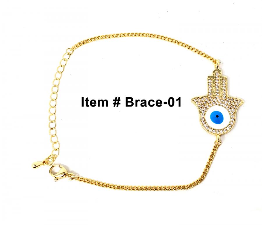 Hamsa Hand With Evil Eye & CZ Stones Plated Brass Chain Bracelet