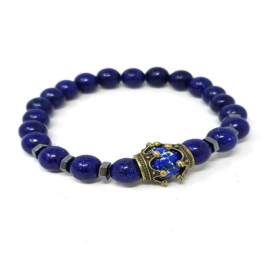 Blue Lapis Heated W/ Crown 8MM Beaded Bracelets