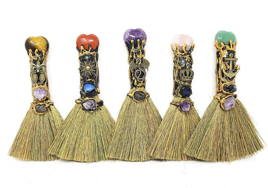 Heart Gemstone Assorted Design Altar Broom