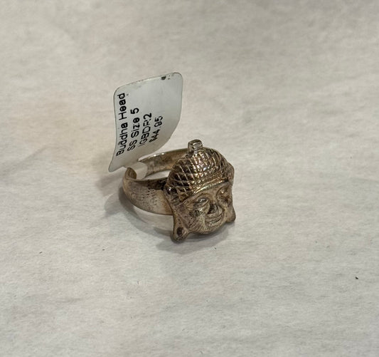 Buddha Head Sterling Silver Ring size 5 – serene silver jewelry featuring Buddha head symbolizing peace, mindfulness, and spirituality.
