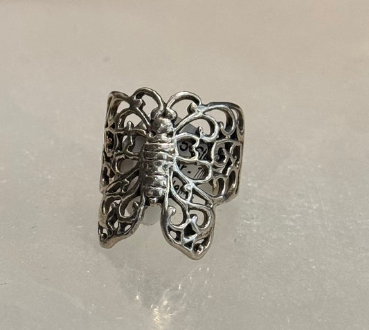 Butterfly Filigree Sterling Silver Ring size 5 – intricate silver jewelry with delicate butterfly filigree design symbolizing transformation and elegance.
