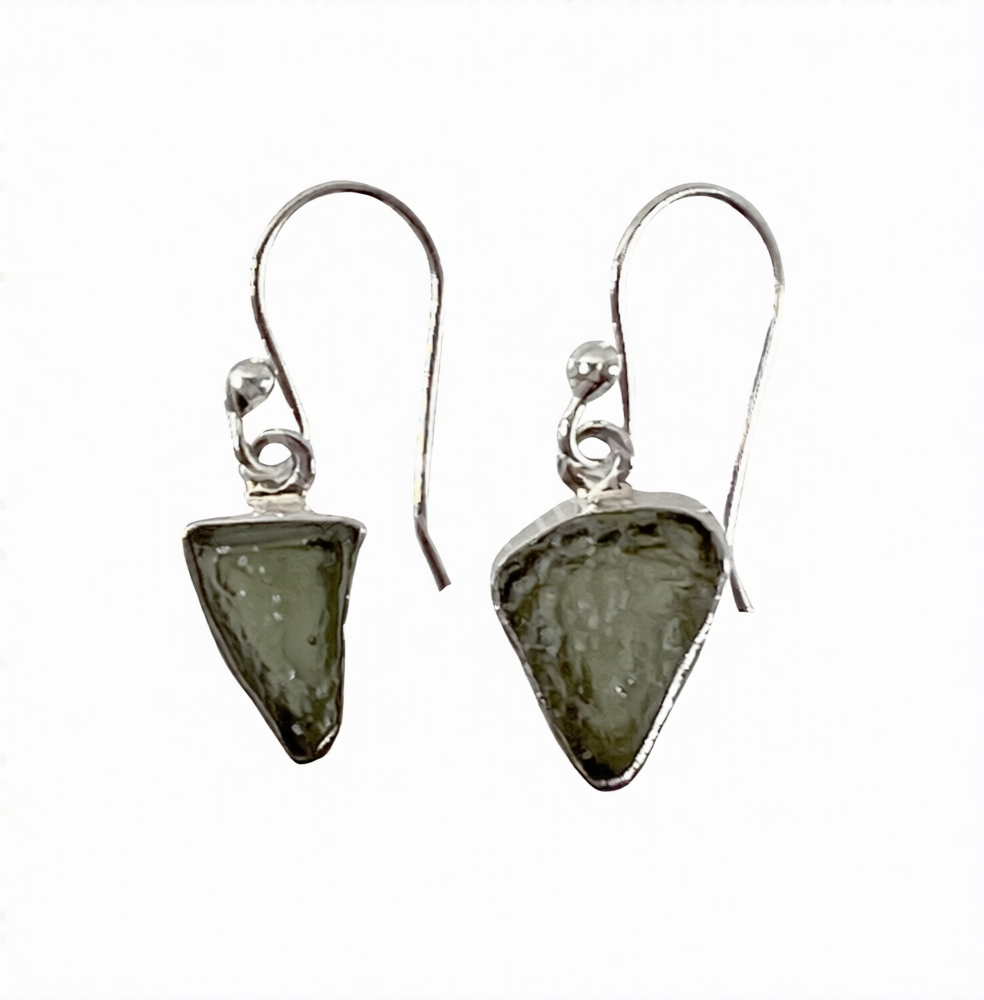 Moldavite Natural Raw Sterling Silver Earrings
