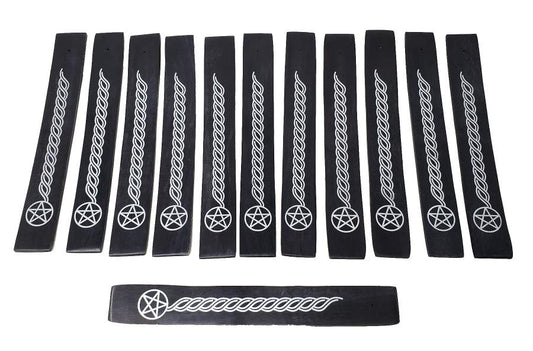Pentacle Black Painted Wood Ash Catcher Incense Burner 10"L