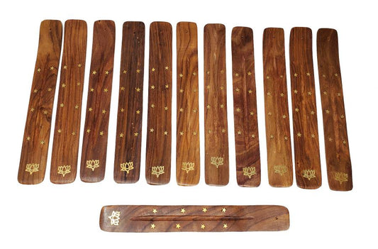 Lotus Inlaid Wood Boat Incense Burner 10"L