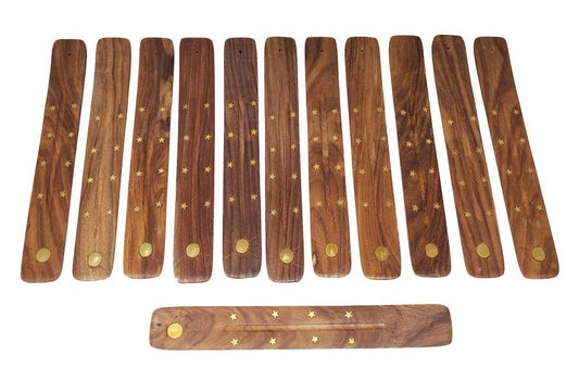 Sun Inlaid Wood Boat Incense Burner 10"L
