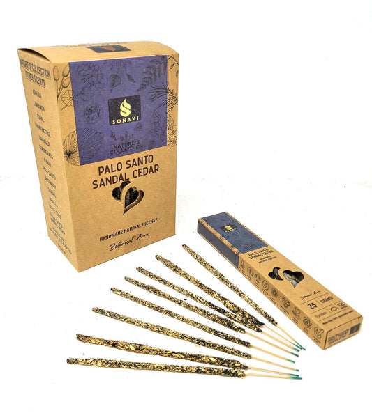 Palo Santo Sandal Cedar (Wood) Incense Sticks 25 grams - SONAVI - Nature's Collection: All Natural
