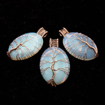 Opalite Oval Tree Pendant Copper Wire Wrap Pendant