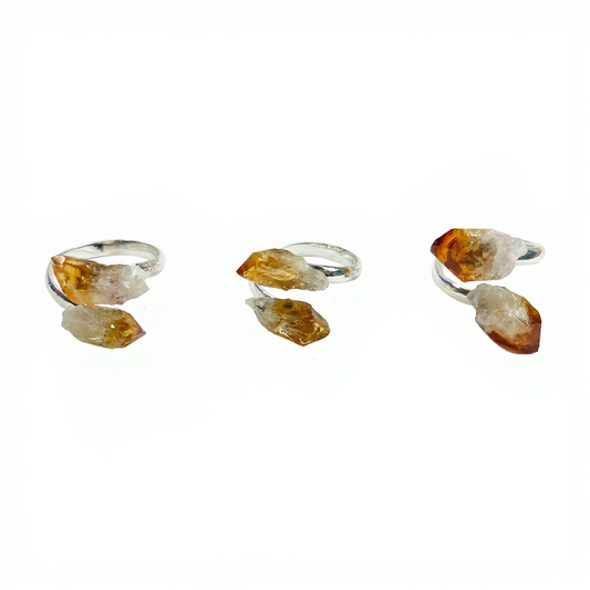 Citrine Point Raw 2 Stone Adjustable Ring Brazil