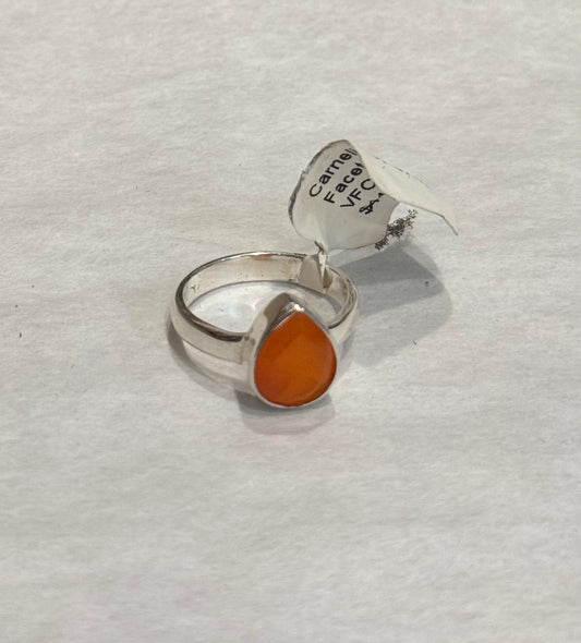 Carnelian Faceted Sterling Silver Ring size 5 – vibrant orange faceted crystal jewelry known for energy, motivation, and creativity.
