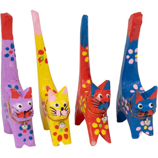 WOOD LONG TAIL CATS PAINTED Medium
