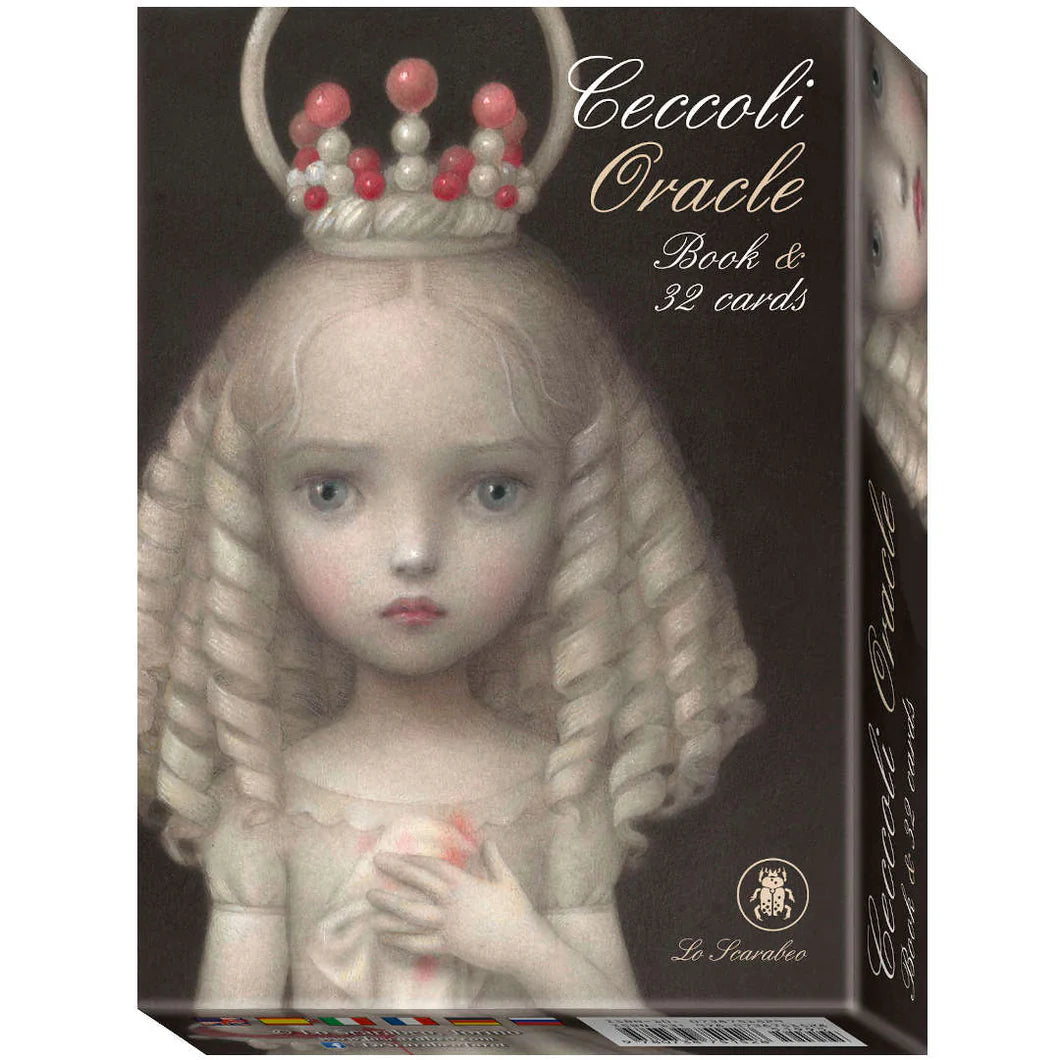 Ceccoli Oracle by Lunaea Weatherstone and Nicoletta Ceccoli – A 32-card oracle deck featuring surreal, dreamlike illustrations by Nicoletta Ceccoli, accompanied by a multilingual guidebook by Lunaea Weatherstone, offering insights into complex questions and the interplay of light and shadow.
