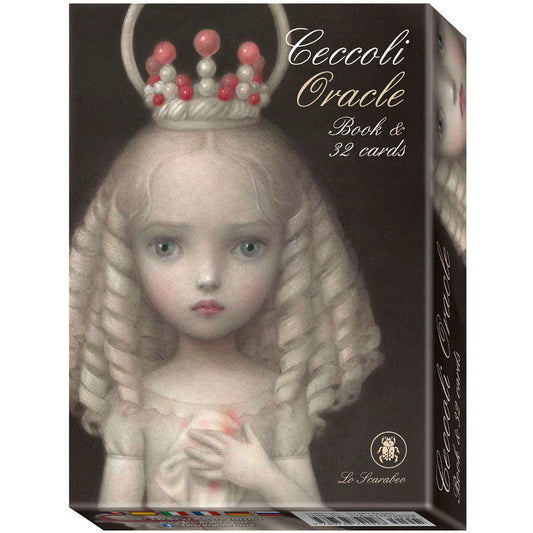 Ceccoli Oracle by Lunaea Weatherstone and Nicoletta Ceccoli – A 32-card oracle deck featuring surreal, dreamlike illustrations by Nicoletta Ceccoli, accompanied by a multilingual guidebook by Lunaea Weatherstone, offering insights into complex questions and the interplay of light and shadow.
