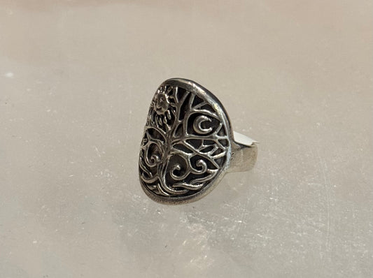 Celestial Tree Sterling Silver Ring size 6 – elegant silver jewelry featuring a tree design symbolizing growth, wisdom, and cosmic connection.
