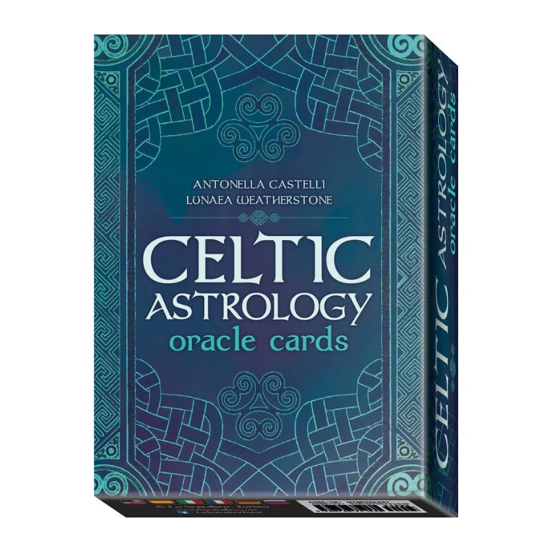 Celtic Astrology Oracle by Antonella Castelli & Lunaea Weatherstone – A 26-card deck with Celtic knotwork borders, animal spirit imagery, and a companion booklet exploring plant, animal, and seasonal wisdom.
