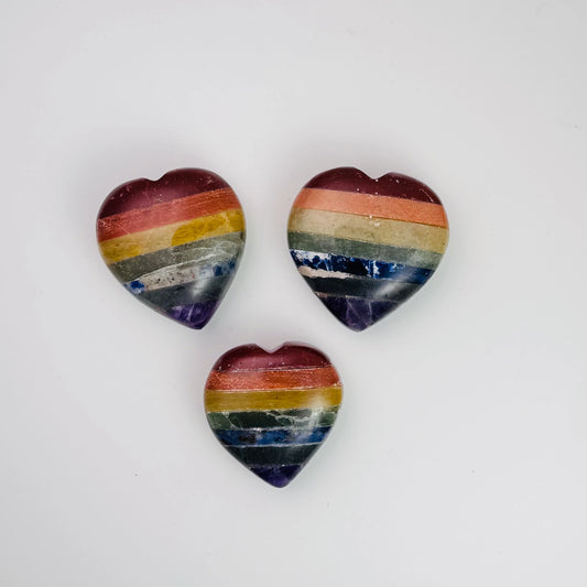 Seven Chakra Stones Bonded Heart 2-2.5" - India