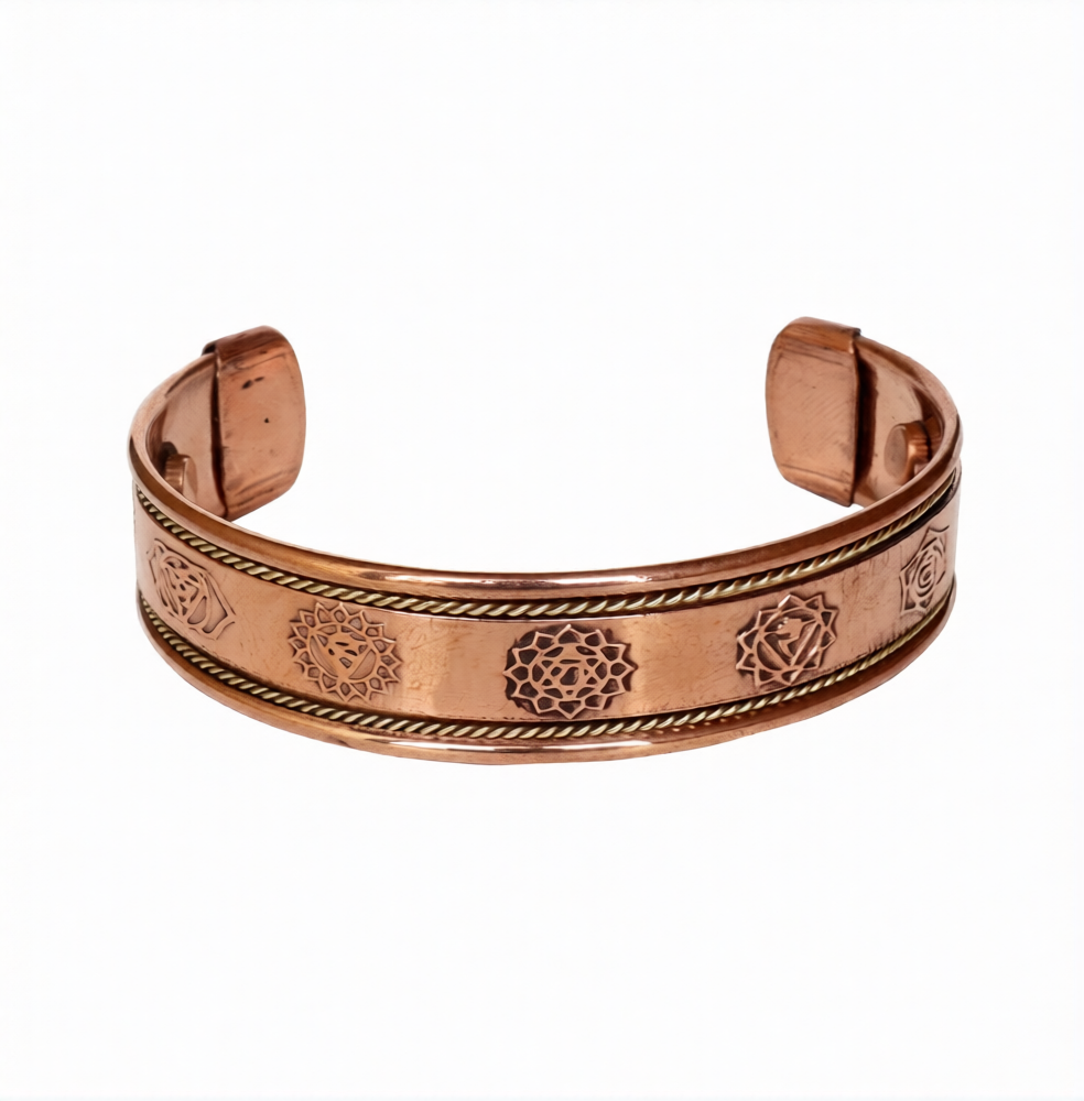 Seven Chakra Engraved Copper Magnetic Cuff Bracelets