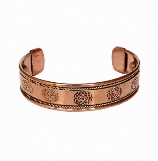 Seven Chakra Engraved Copper Magnetic Cuff Bracelets