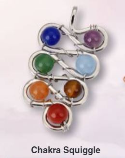 7 Chakra 6MM Beads Squiggle Silver Plated Pendant