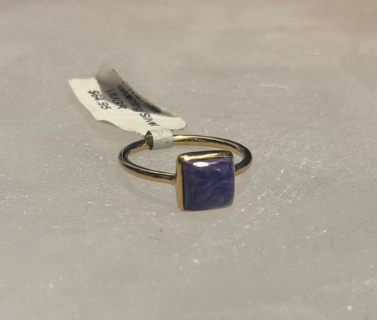 Charolite 2.5 Micron 18K Gold Plated on Sterling Silver Ring size 6 – luxurious purple crystal jewelry with gold plating symbolizing transformation and elegance.

