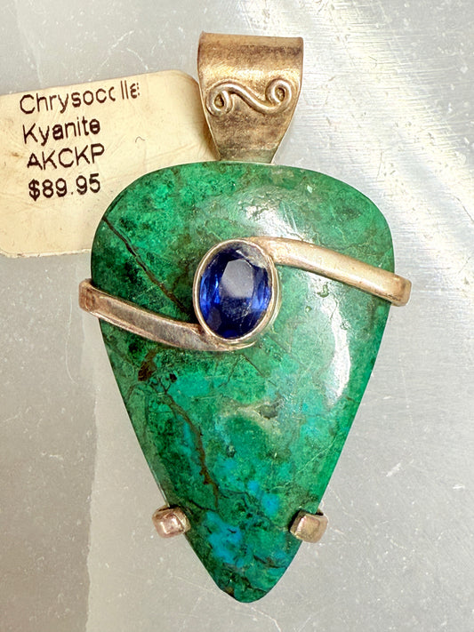 Chrysocolla Kyanite Sterling Silver Pendant – vibrant crystal duo for clear communication and balanced energy flow.
