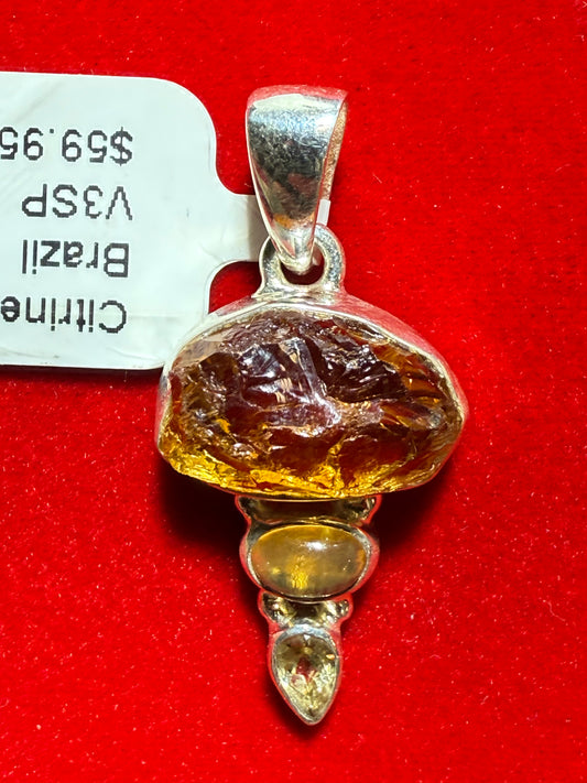Citrine Sterling Silver Pendant – radiant yellow crystal jewelry symbolizing abundance, joy, and positive energy.

