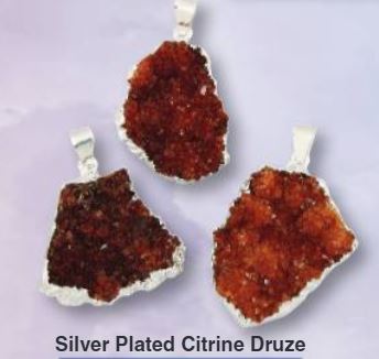 Natural Raw Citrine Druze Silver Plated Pendant