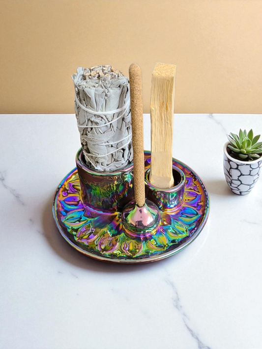 Rainbow Ceramic Burner Style # 20A - 5" (Smudge Stick, Palo Santo Wood & Incense Burner)