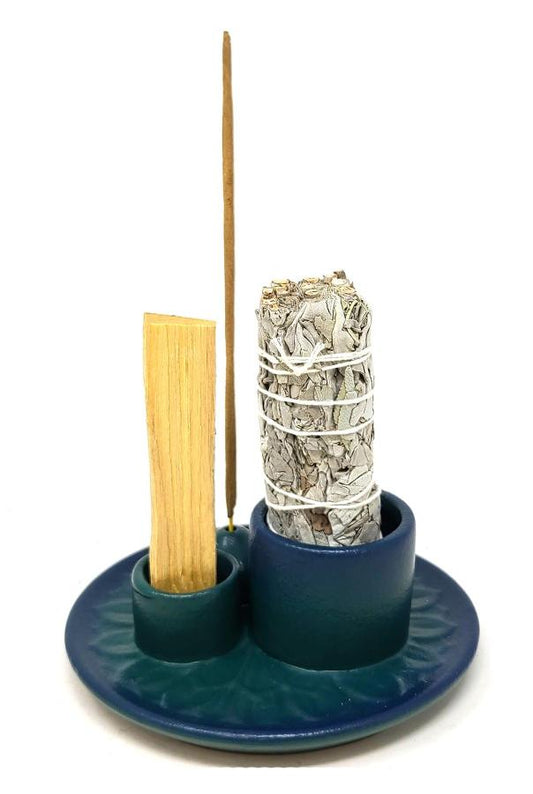 Ceramic Burner (Smudge Stick, Palo Santo Wood & Incense Burner) 5" Style # 20