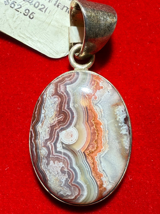 Crazy Lace Agate Oval/Drop SS Pendant – unique silver jewelry featuring oval/drop shaped crazy lace agate known for balance and protection.

