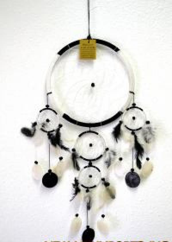 6" Black & White Dream Catcher with Feathers ,Capis Shell & Beads