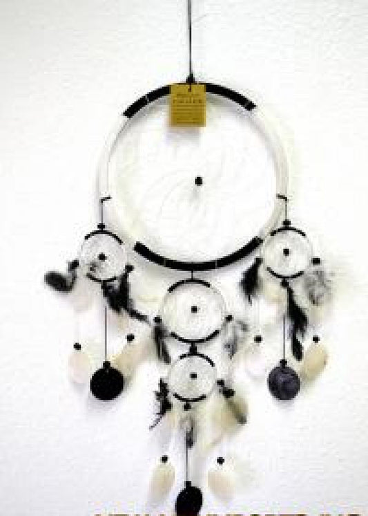 6" Black & White Dream Catcher with Feathers ,Capis Shell & Beads