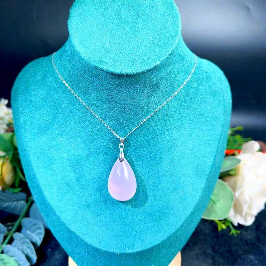 Rose Quartz Tear Drop .925 Silver Bail Pendant