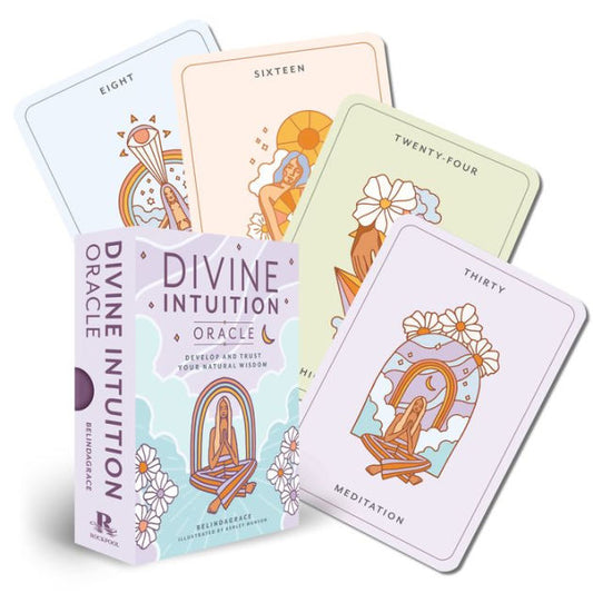 Divine Intuition Oracle by Belinda Grace with illustrations by Ashley Munson – A 36-card oracle deck with elegant pastel artwork and a 128-page guidebook teaching how to develop and trust your inner wisdom.
